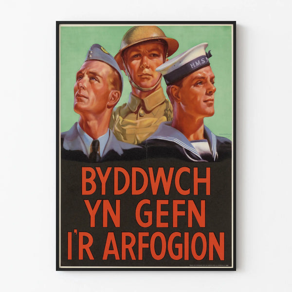 Vintage Welsh Military Poster with Soldiers in Uniforms