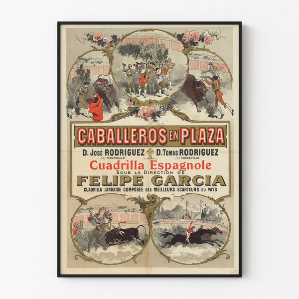 Vintage Spanish bullfighting poster: Gentlemen in the arena