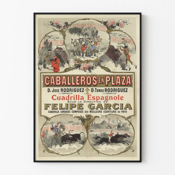 Vintage corrida poster Caballeros in the arena wall decoration