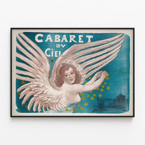 Decorative Poster of the Cabaret of the Sky with White Wings — framed artwork on a wall