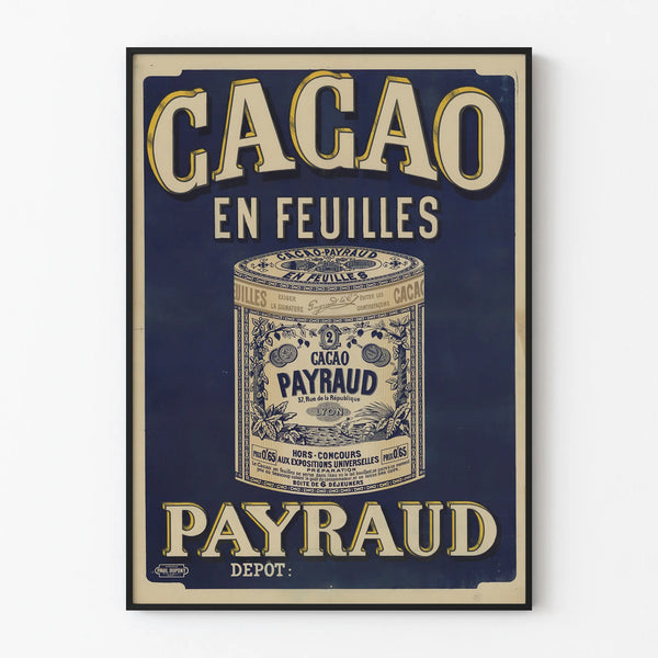 Vintage Cacao Payraud poster with leaves for wall decoration