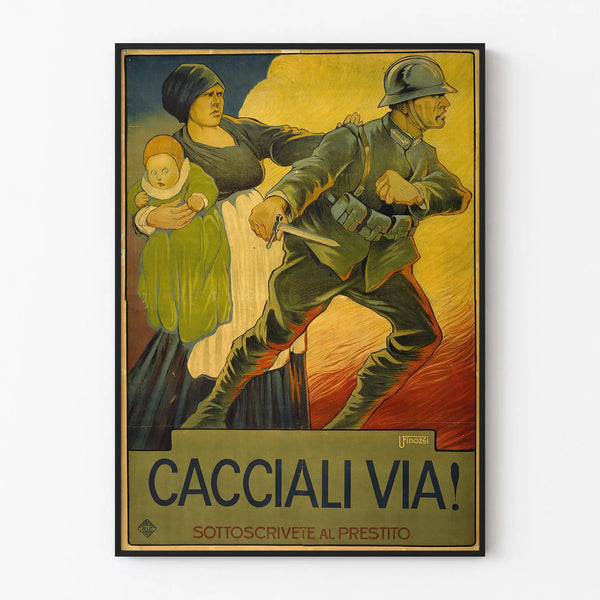 Vintage War Decorative Poster - Soldier in Action and Family