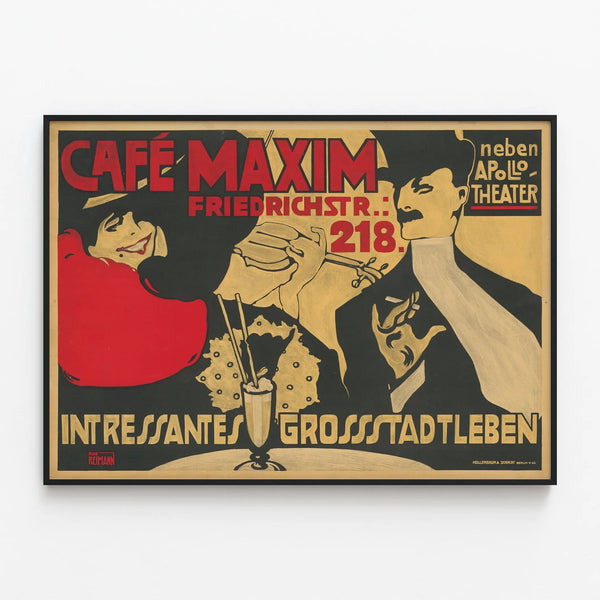 Vintage poster Café Maxim style 1920s wall decoration — framed artwork on a wall