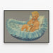 Vintage baby poster and Calcigénol for teething — framed artwork on a wall