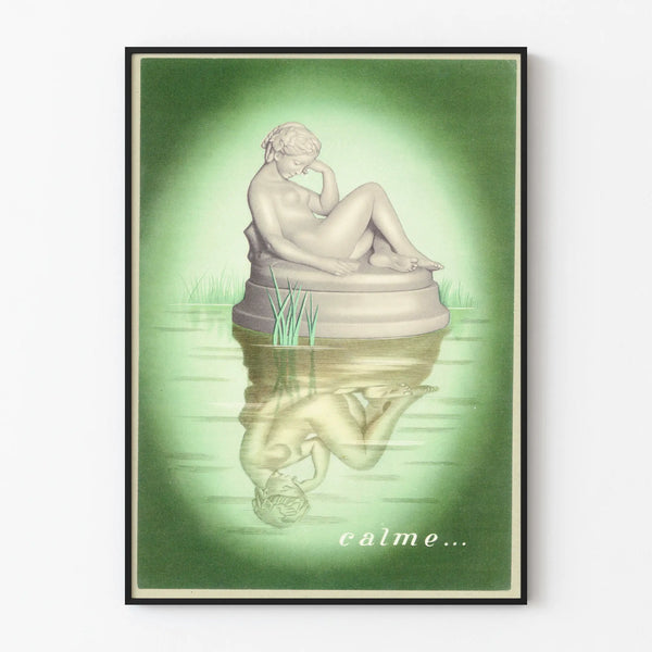 Wall decoration poster 'Calm' with feminine sculpture and water reflection