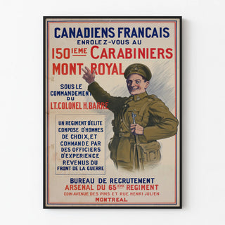 Vintage military recruitment poster 150th Carabiniers Mont Royal