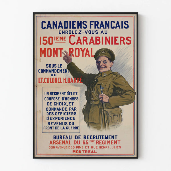 Vintage military recruitment poster 150th Carabiniers Mont Royal