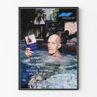 Vintage poster of Carel Struycken summer lecture in a jacuzzi