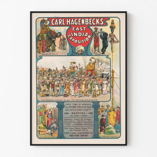 Vintage poster for the Carl Hagenbeck exhibition: Indian Hindu colony