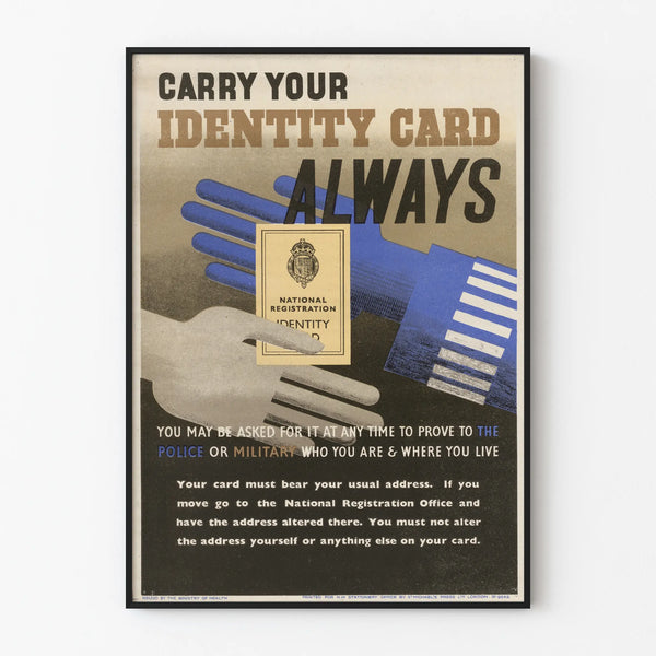 Vintage poster 'Carry Your Identity Card Always' for wall decoration