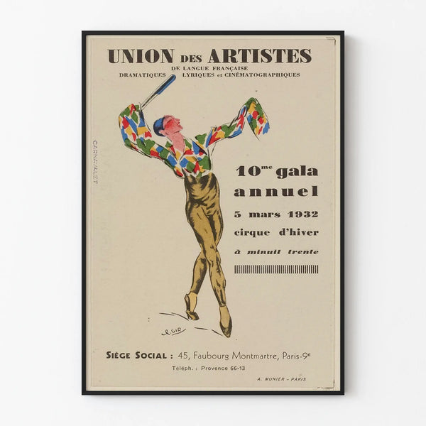 Vintage poster of the Union of Artists - Gala 1932 Cirque d'Hiver