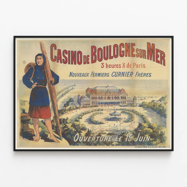 Vintage Poster of the Boulogne-sur-Mer Casino - Opening Promotion June 15 — framed artwork on a wall