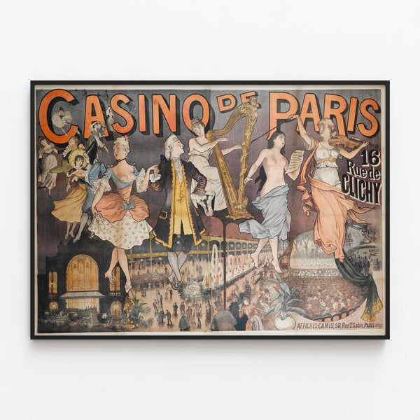Vintage Poster of Casino de Paris, 16 Rue de Clichy — framed artwork on a wall