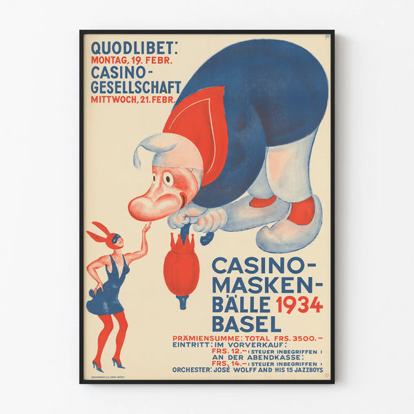 Vintage poster Casino Masked Balls 1934 Basel Art Deco style