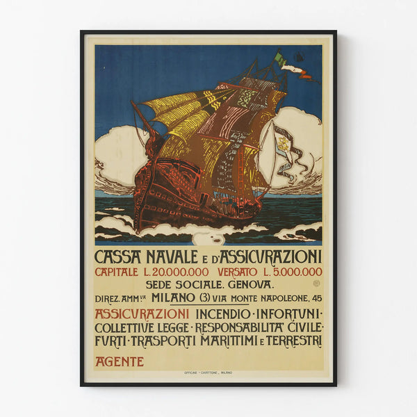 Vintage Poster of Cassa Navale e d'Assicurazioni Sailing Boat