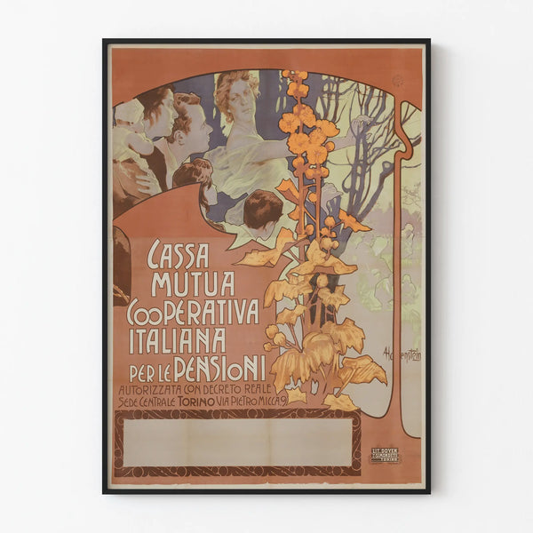 Vintage Italian decorative poster for Cassa Mutua Cooperativa