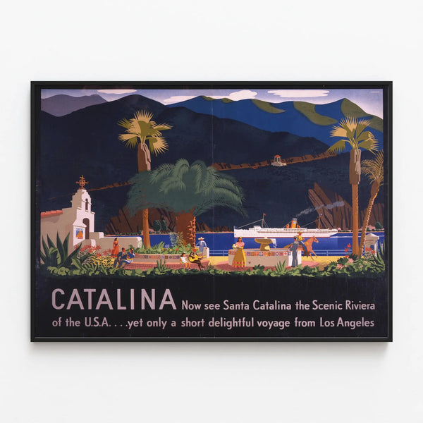 Vintage Santa Catalina Riviera Poster - Decorative Travel Poster USA — framed artwork on a wall