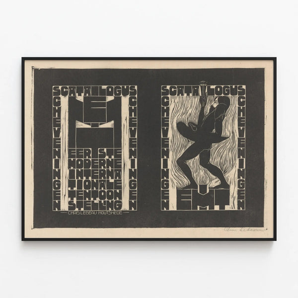 Poster Catalog First International Modern Exhibition - Black and White Graphic Design — framed artwork on a wall
