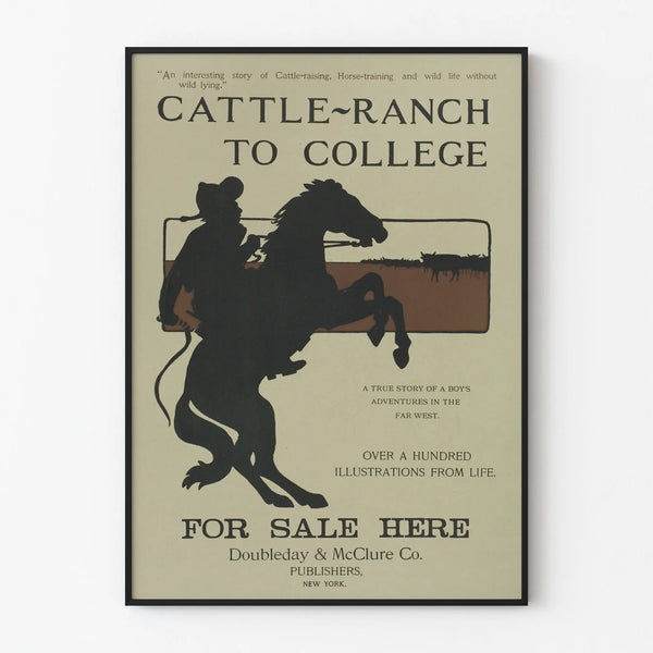 Vintage Poster Cattle Ranch to College – Western Wall Decoration