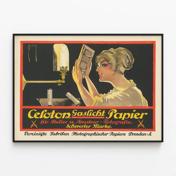 Vintage Celoton Gaslight Poster Paper for Photography — framed artwork on a wall
