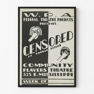 Black and white censored poster for community theater
