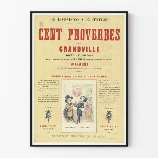Vintage poster of One Hundred Proverbs by Grandville, colored engravings