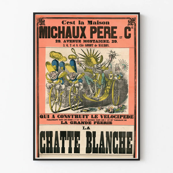 Vintage poster Michaux Père - The White Cat and velocipede