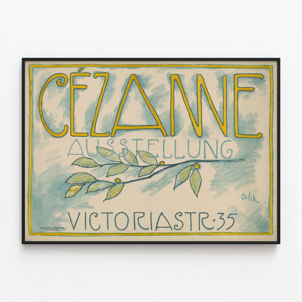 Vintage Exhibition Poster of Cézanne with Foliage Decoration — framed artwork on a wall