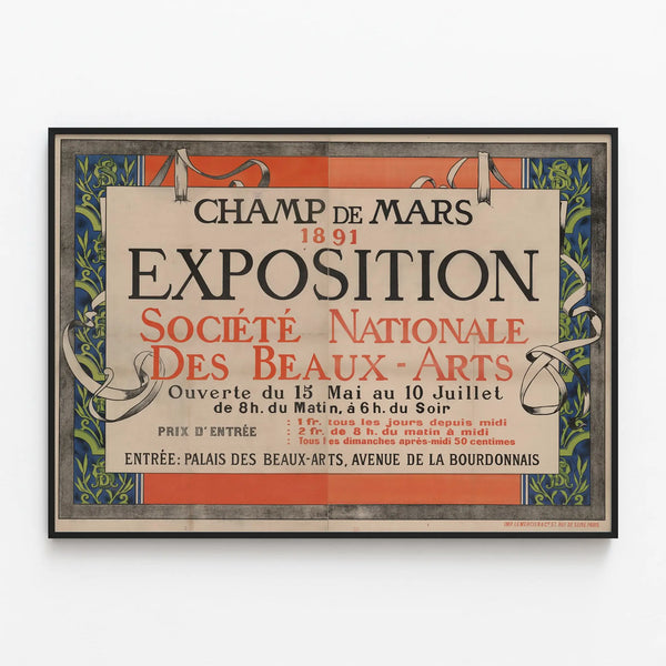 Vintage Poster Exhibition National Society of Fine Arts Champ de Mars 1891 — framed artwork on a wall