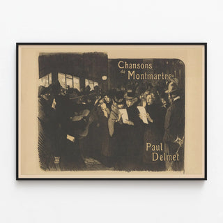 Vintage poster of Montmartre songs by Paul Delmet — framed artwork on a wall