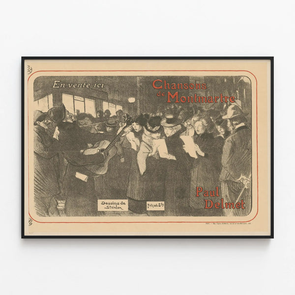 Vintage Poster of Montmartre Songs by Paul Delmet — framed artwork on a wall