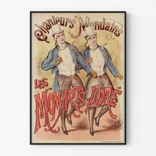 Vintage poster of glamorous singers Les Momarts in gold