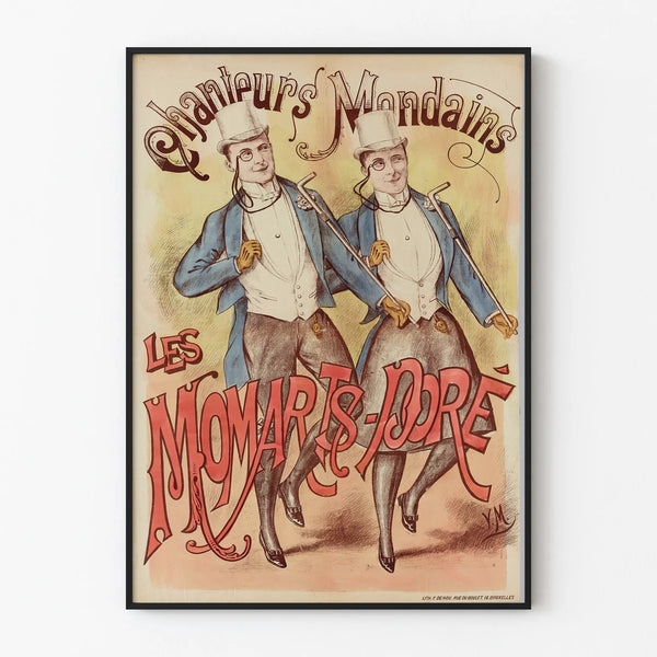 Vintage poster of glamorous singers Les Momarts in gold