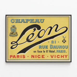 Vintage Poster Hat Léon - 21 Rue Daunou Paris — framed artwork on a wall