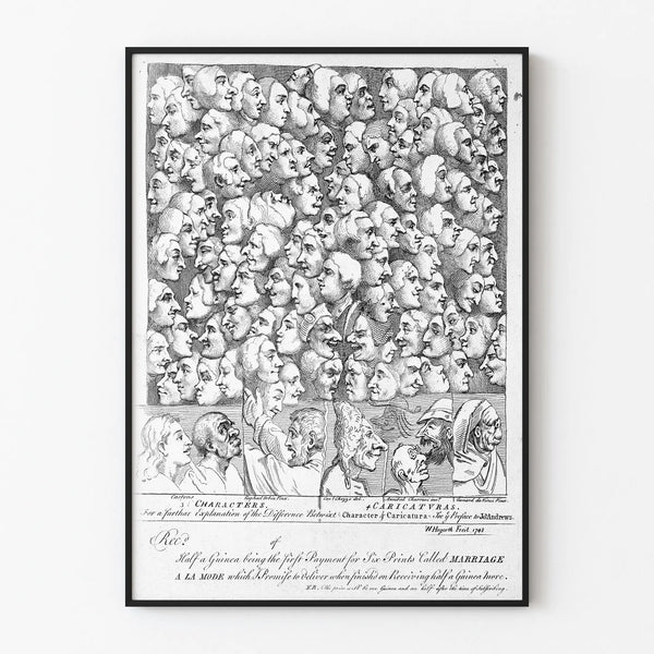 Vintage artistic poster of profiles and caricatures in black and white