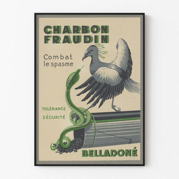 Vintage Charcoal Advertising Poster Charbon Fraudin Belladoné