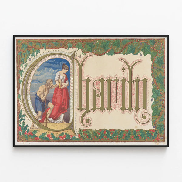 Vintage Decorative Charity Illustration Wall Poster — framed artwork on a wall