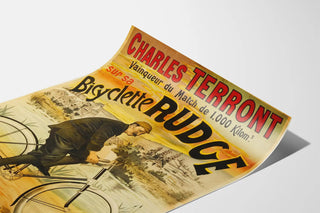 Vintage poster of Charles Terront winning on a Rudge bicycle