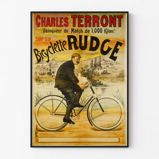 Vintage poster of Charles Terront winning on a Rudge bicycle