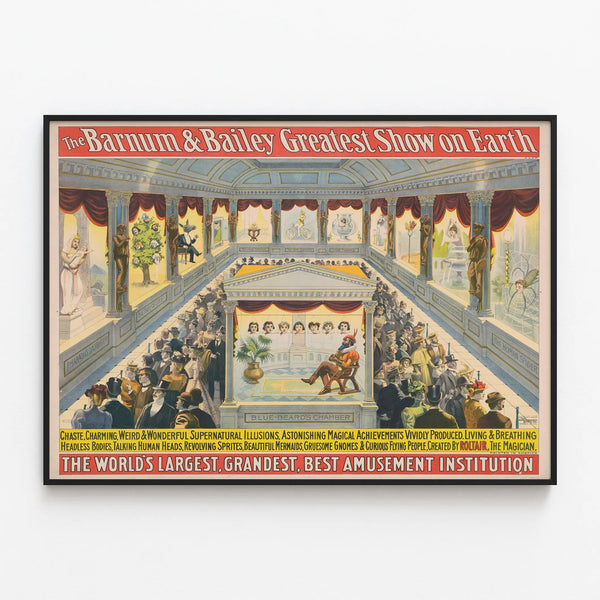 Vintage poster of illusionist Barnum & Bailey by Roltair — framed artwork on a wall