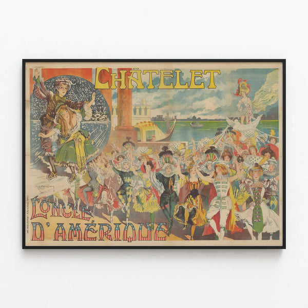 Vintage poster Châtelet Uncle of America decorative — framed artwork on a wall