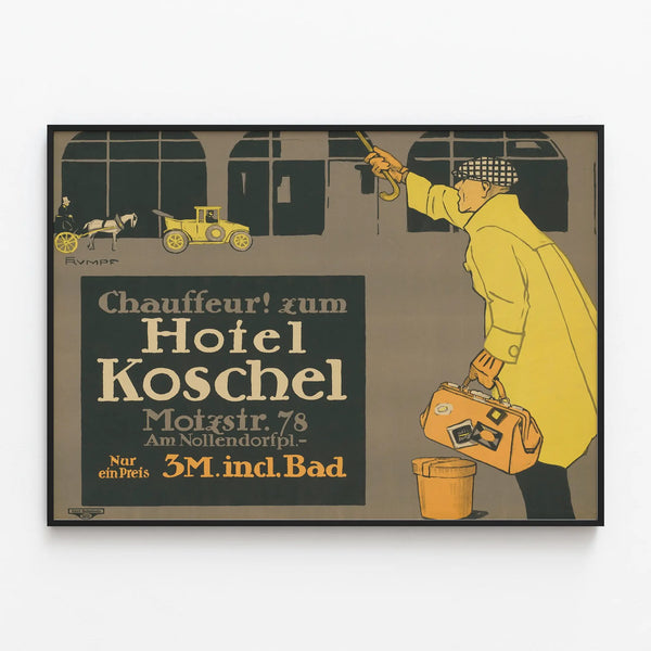 Vintage Poster Chauffeur Hotel Koschel Wall Decoration — framed artwork on a wall