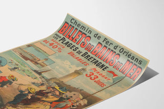 Vintage poster of seaside bath tickets for beaches in Brittany