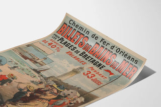 Vintage poster of seaside baths in Brittany, Orleans Railway