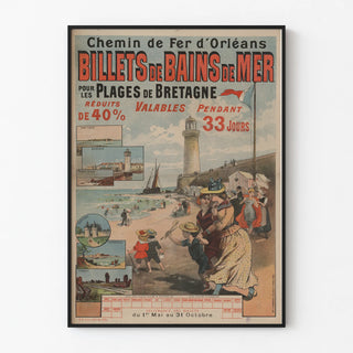 Vintage poster of seaside baths in Brittany, Orleans Railway