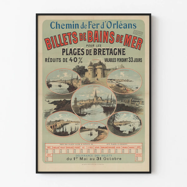 Vintage poster of the Orleans Railway - Seaside tickets in Brittany