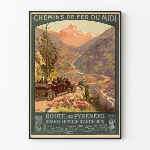 Vintage poster of the Pyrenees Route - Midi Railway