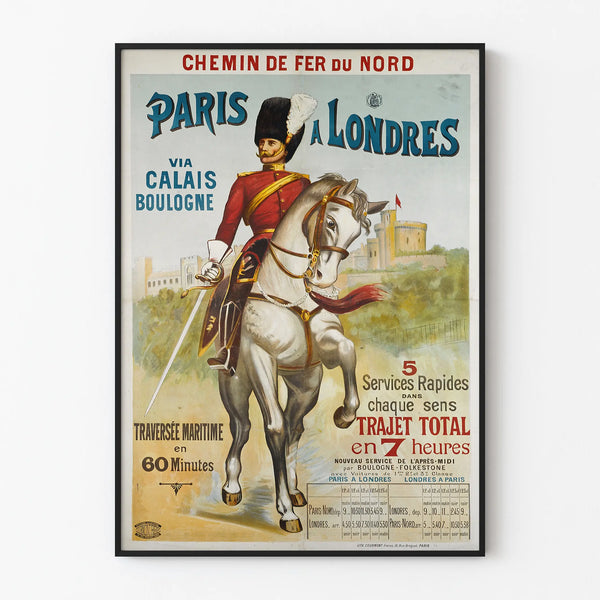 Vintage poster of the Northern Railway from Paris to London wall decoration