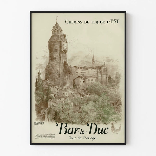 Vintage Poster of Bar-le-Duc, Clock Tower, Eastern Railway