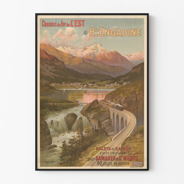 Vintage poster of the Eastern Railway High Engadine - Samaden and St. Moritz